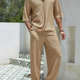 Summer Short-sleeved Top And Loose Straight Trousers Old Money Mens Clothing, Menswear, Loungewear, CERPELO