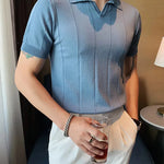 MAURIZO ™ | Men's Old Money Short-Sleeve Ribbed Polo T-Shirt, Menswear, CERPELO