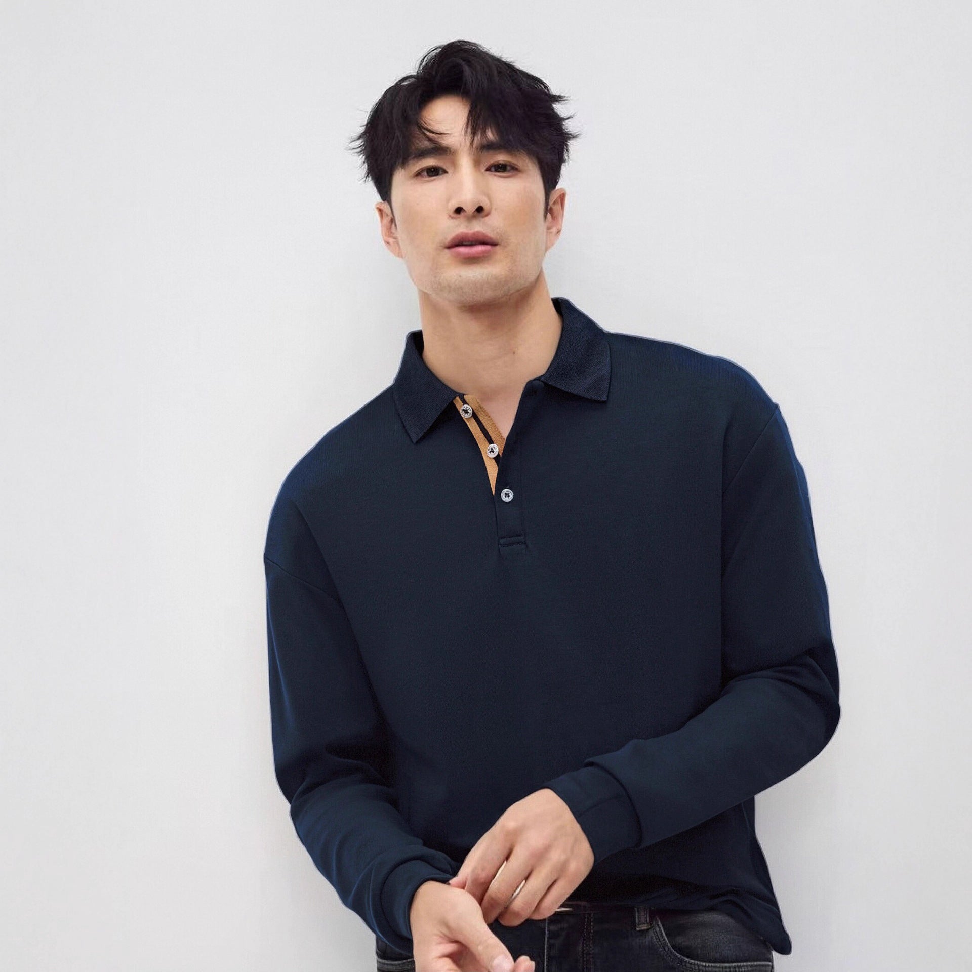 SAFI CASUAL LONG SLEEVE POLO - CERPELO