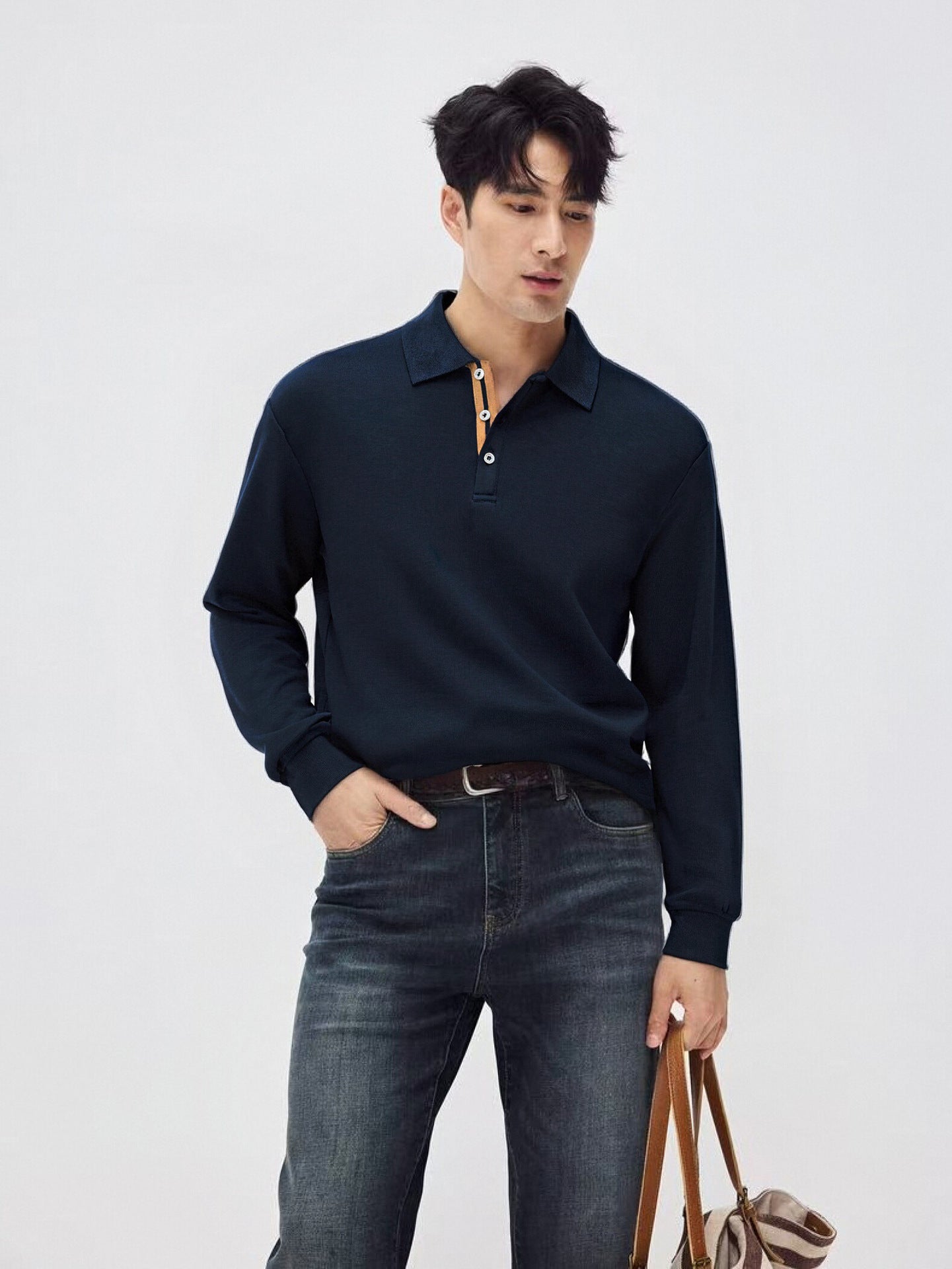 SAFI CASUAL LONG SLEEVE POLO - CERPELO