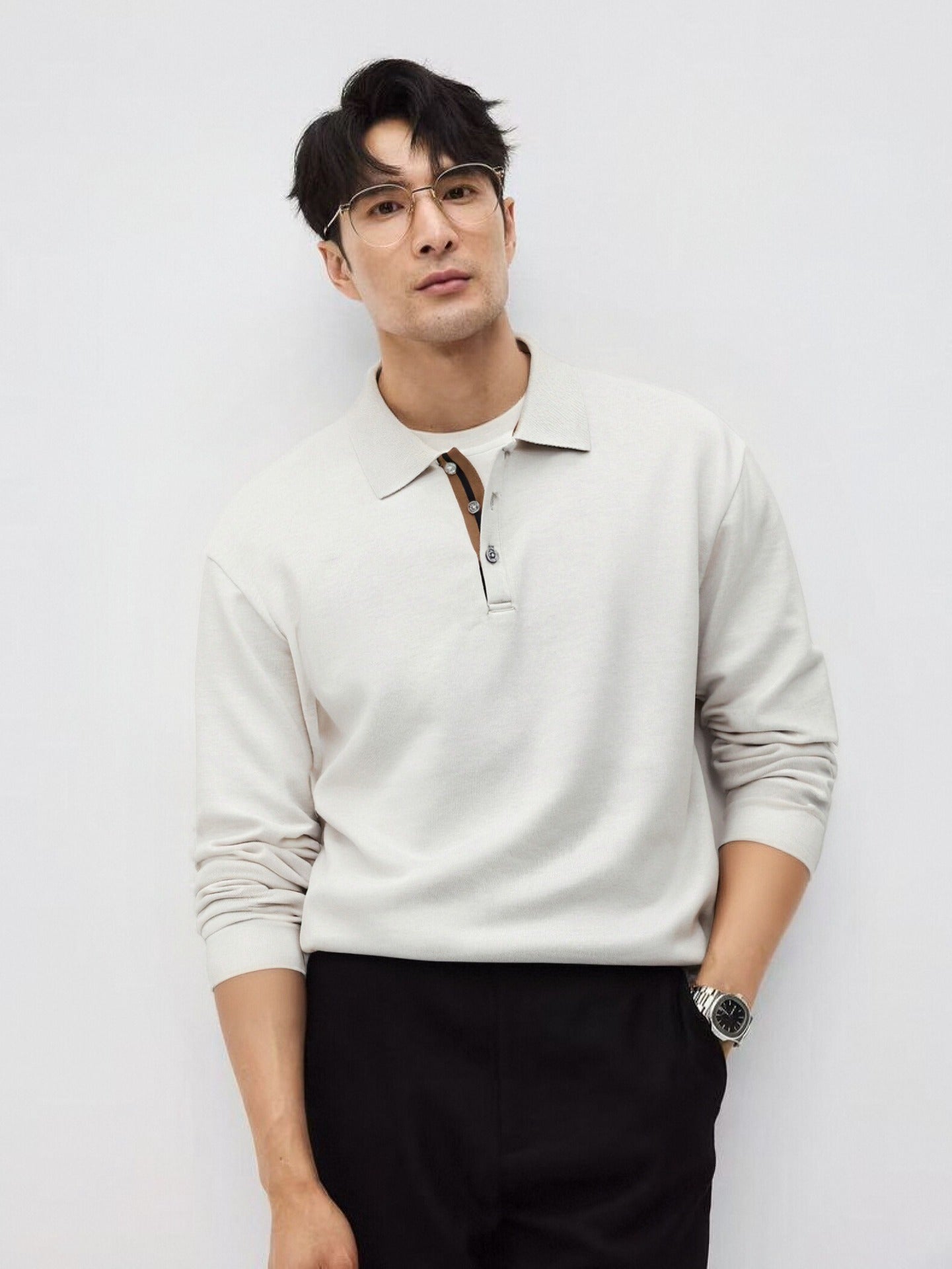 SAFI CASUAL LONG SLEEVE POLO - CERPELO