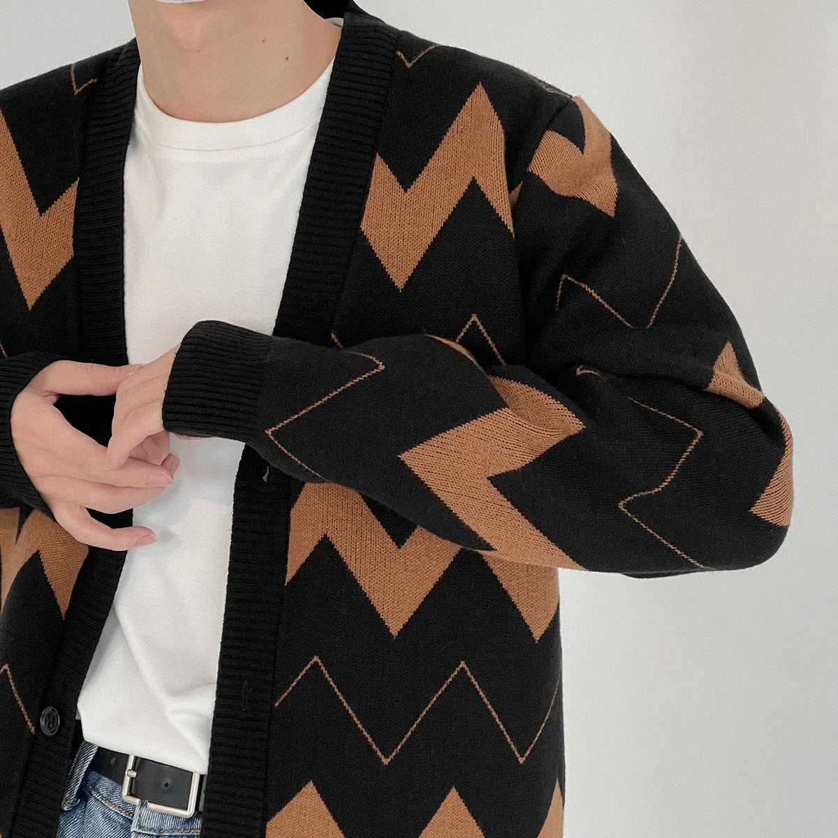 Wave Pattern Cardigan Sweater Men, Menswear, CERPELO