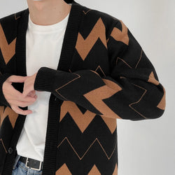 Image of Wave Pattern Cardigan Sweater Men, Menswear, CERPELO