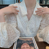 FABIRE- French V Neck Lace Shirt With Lapel