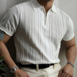 Image of Zipper Knitted Short-sleeved Polo Shirt Men's Loose Lapels T-shirt, Menswear, CERPELO