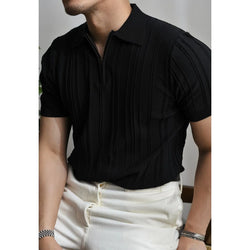 Image of Zipper Knitted Short-sleeved Polo Shirt Men's Loose Lapels T-shirt, Menswear, CERPELO