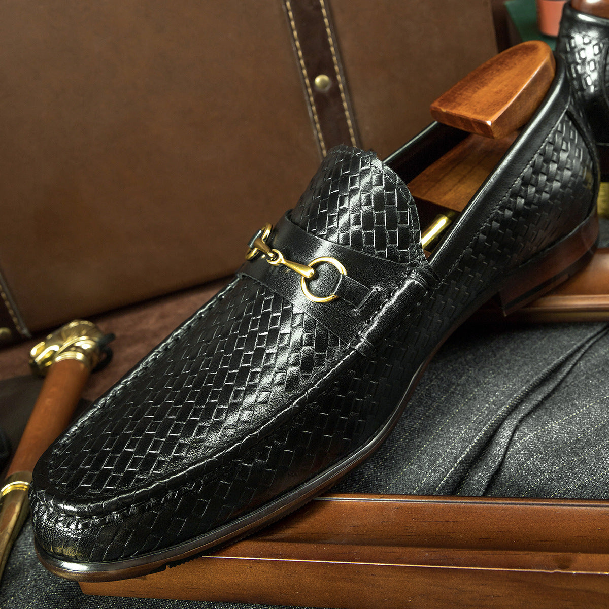 Collection of Men's Black Leather Loafers in a gallery layout