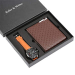 mens casual luxury wallet with quartz watch