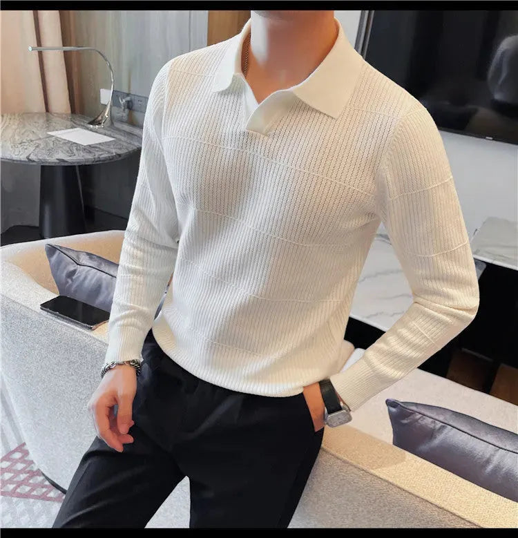 Men's Old Money Lapel Sweater - Stylish Winter Pullover