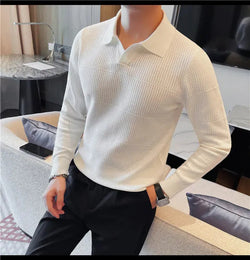 Image of Men's Old Money Lapel Sweater - Stylish Winter Pullover