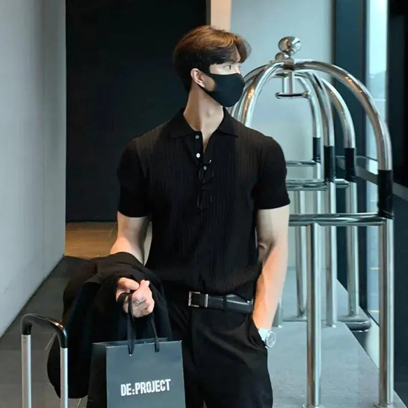 Image of Lapel Polo Old Money T-Shirt - Stylish Striped Design