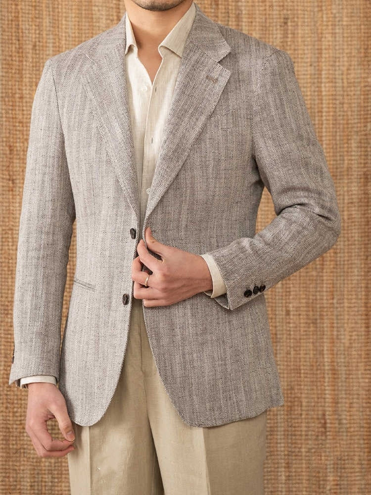 Cotton And Linen Herringbone  Jacket