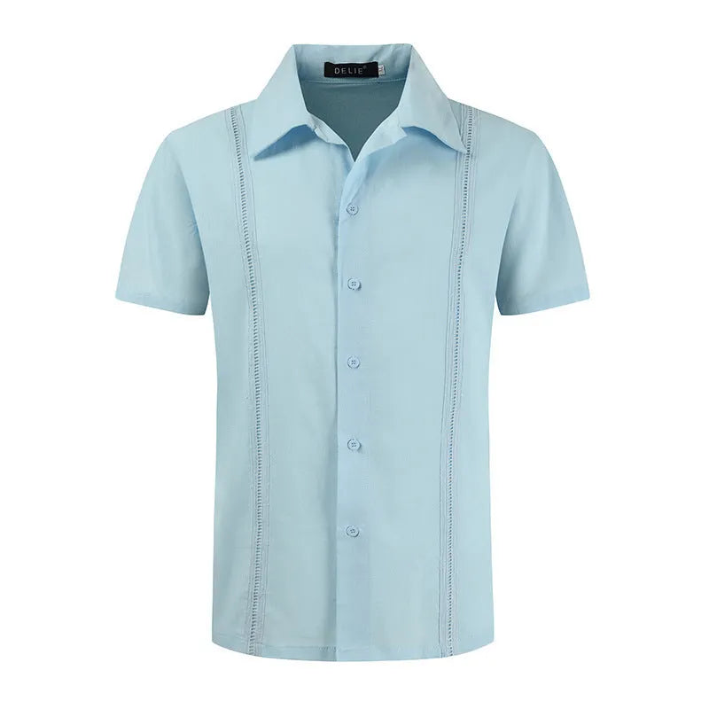 Men's Linen Shirt - Casual Short-Sleeved