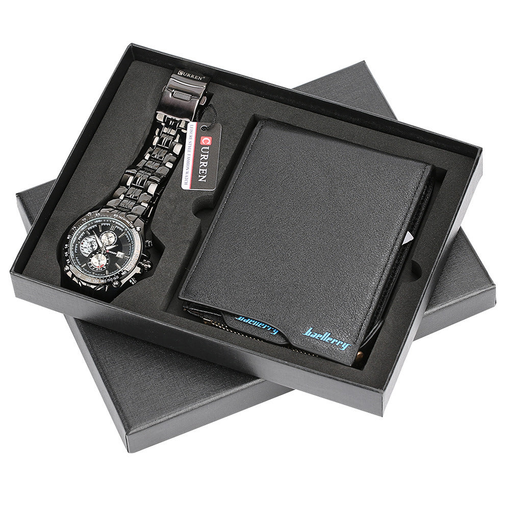 mens casual luxury wallet with quartz watch