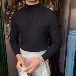 Image of Jacquard Long Sleeve Half Turtleneck Slim Sweater - CERPELO