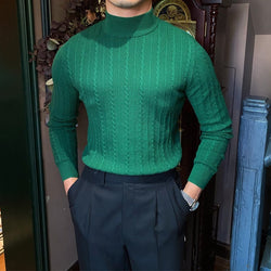 Image of Jacquard Long Sleeve Half Turtleneck Slim Sweater, Menswear, CERPELO