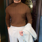 Jacquard Long Sleeve Half Turtleneck Slim Sweater - CERPELO