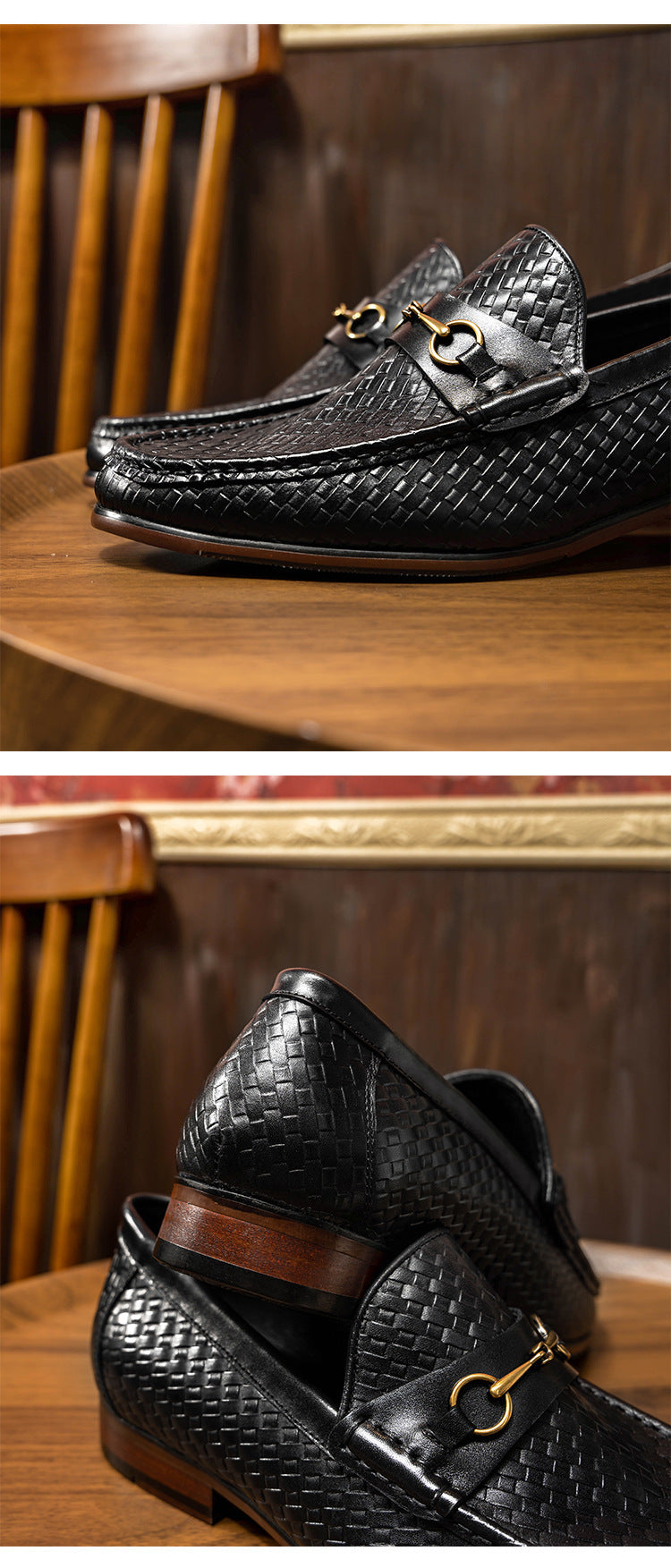 Collection of Men's Black Leather Loafers in a gallery layout