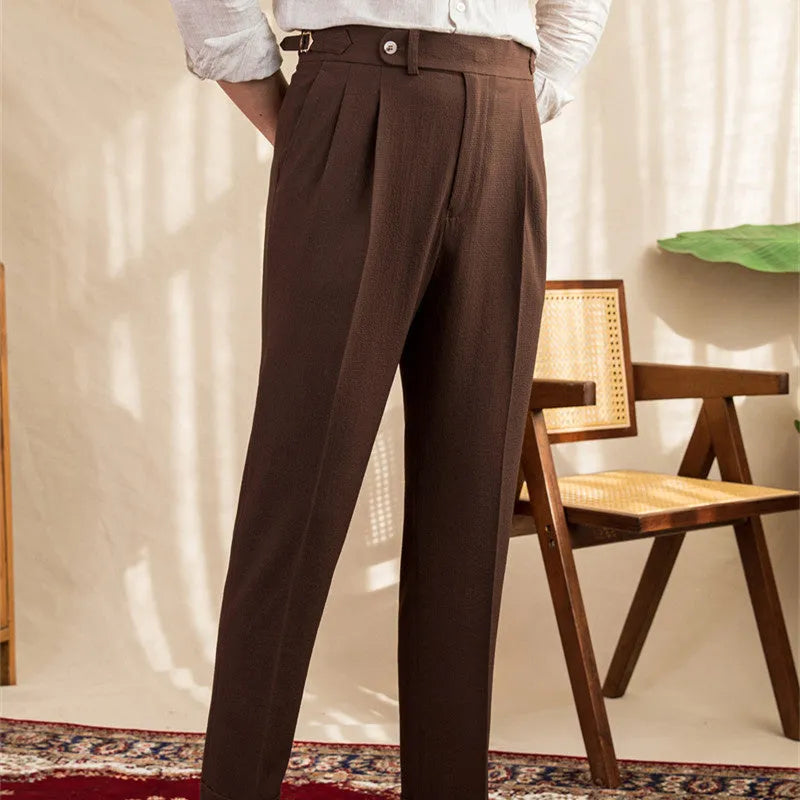 Image of Men's Bubble Yarn High Waist Straight Pants - Cerpelo