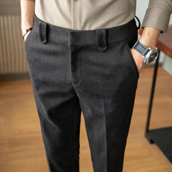 Image of Slim-fit Thickened Wool Casual Old Money Pants - CERPELO