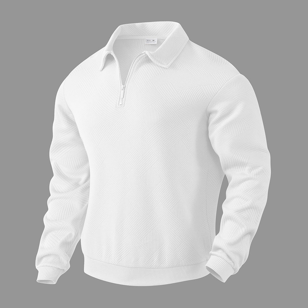 Lapel Jacquard Half-zipper Sweatshirt - CERPELO