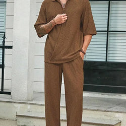 Image of Summer Short-sleeved Top And Loose Straight Trousers Old Money Mens Clothing, Menswear, Loungewear, CERPELO