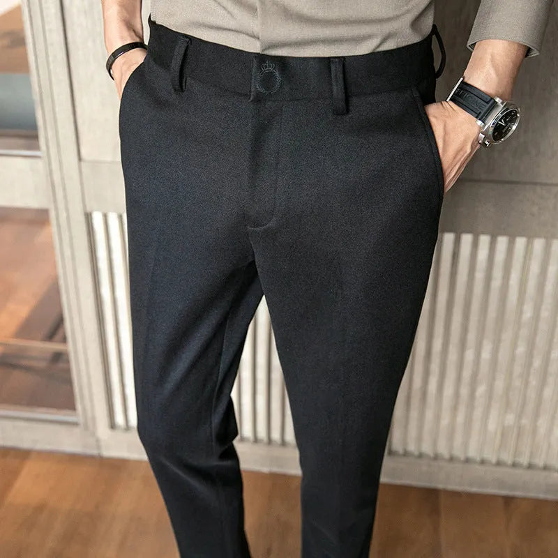 Slim-fit Thickened Wool Casual Old Money Pants, Menswear, CERPELO