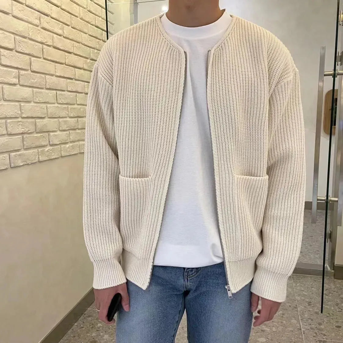 Image of DEMIUR - Men Zip Up Knitted Cardigan Lined Sweater, Menswear, CERPELO