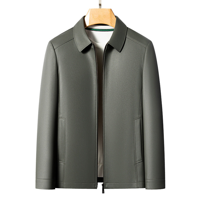 Versatile Men's Lapel Leather Jacket CERPELO