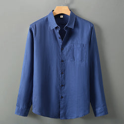 Image of Summer New Casual Linen Shirt Men's Loose Standing Collar