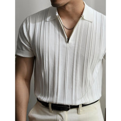 Image of Zipper Knitted Short-sleeved Polo Shirt Men's Loose Lapels T-shirt, Menswear, CERPELO