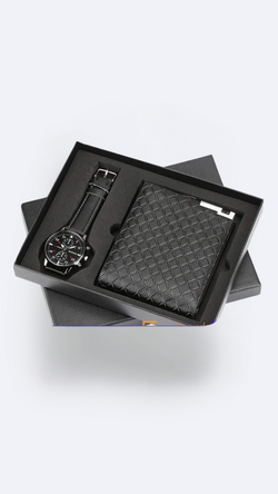 Image of mens casual luxury wallet with quartz watch