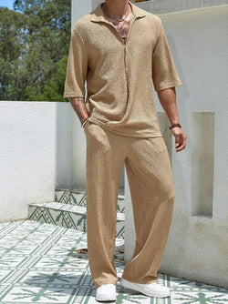 Image of Summer Short-sleeved Top And Loose Straight Trousers Old Money Mens Clothing, Menswear, Loungewear, CERPELO