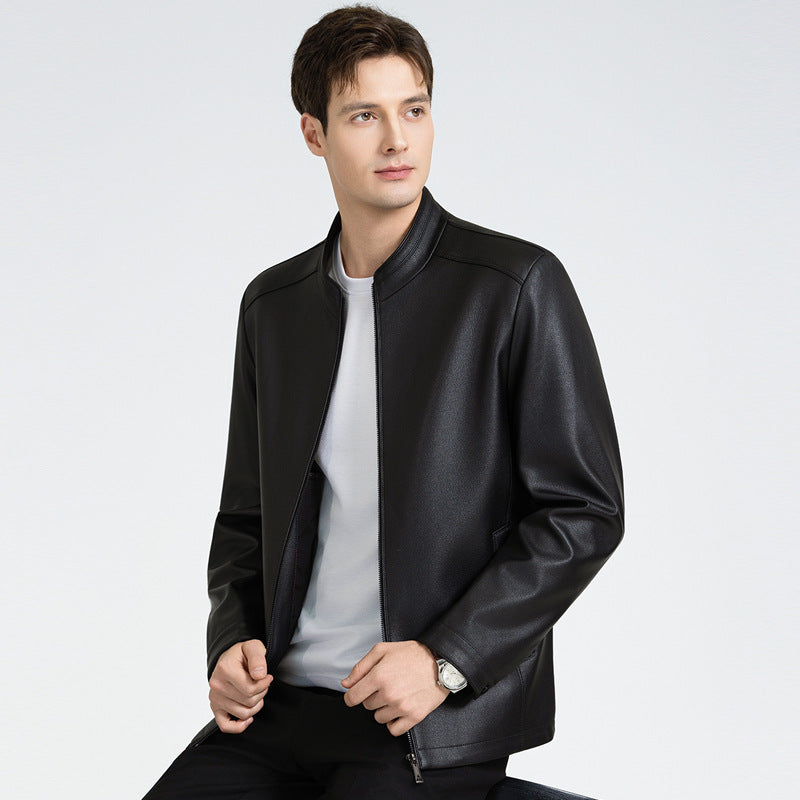 Versatile Men's Lapel Leather Jacket CERPELO