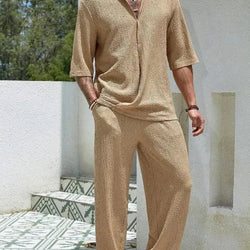 Image of Summer Short-sleeved Top And Loose Straight Trousers Old Money Mens Clothing, Menswear, Loungewear, CERPELO