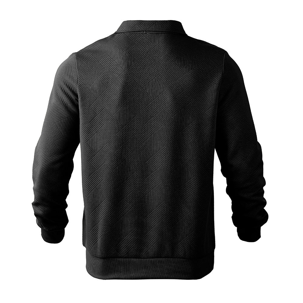 Lapel Jacquard Half-zipper Sweatshirt - CERPELO