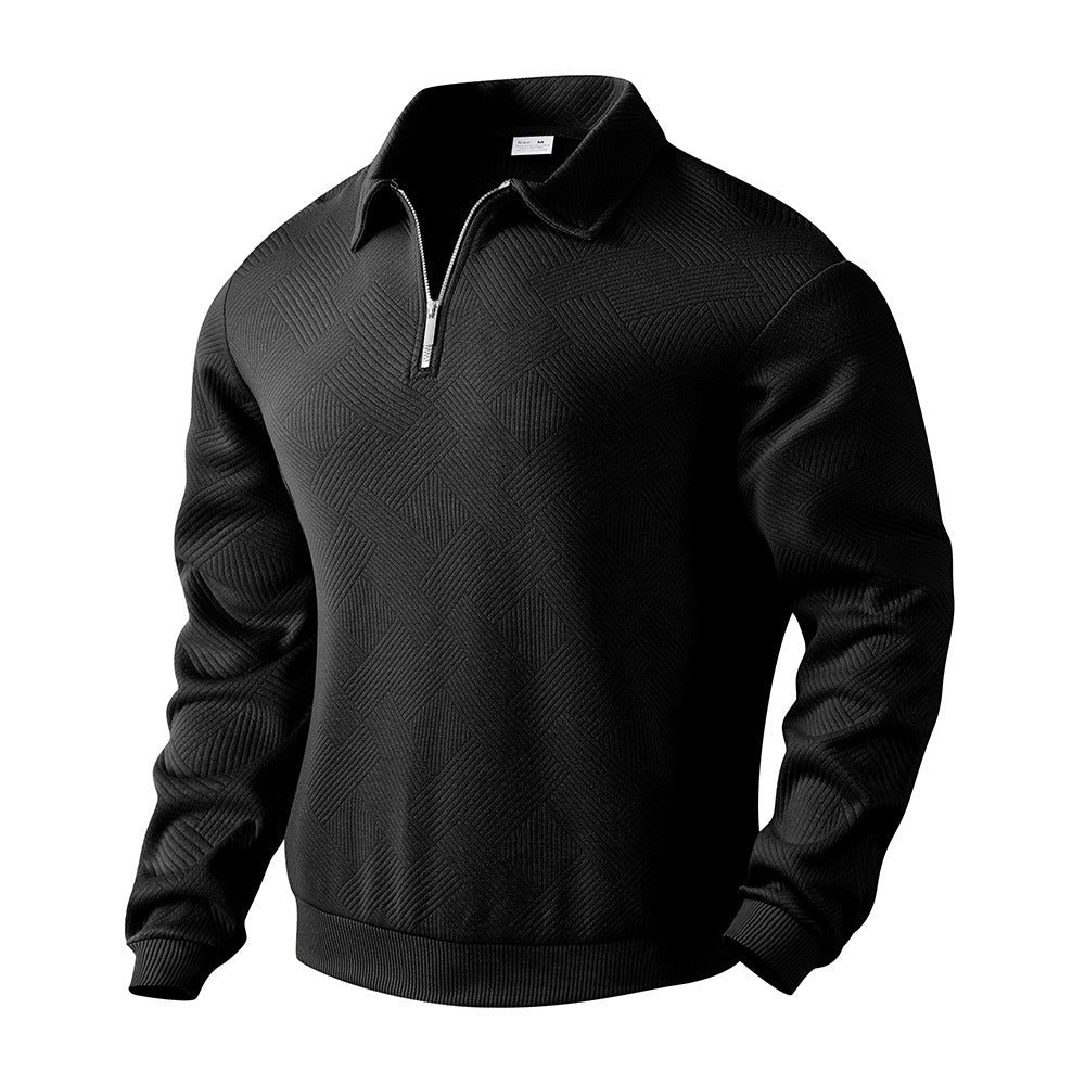 Lapel Jacquard Half-zipper Sweatshirt - CERPELO