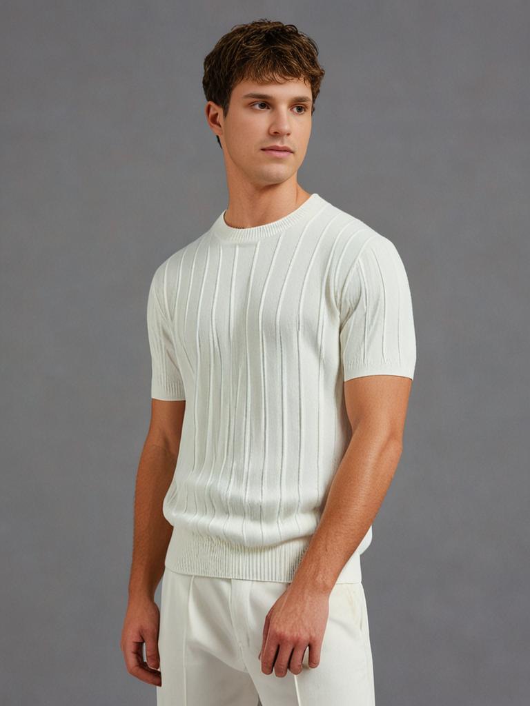 MARBELA | Old Money Knitted T-shirt Summer Men's Light Round Neck