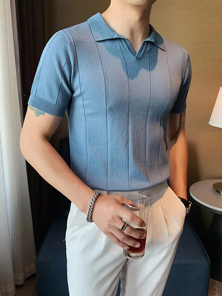 Image of MAURIZO ™ | Men's Old Money Short-Sleeve Ribbed Polo T-Shirt, Menswear, CERPELO