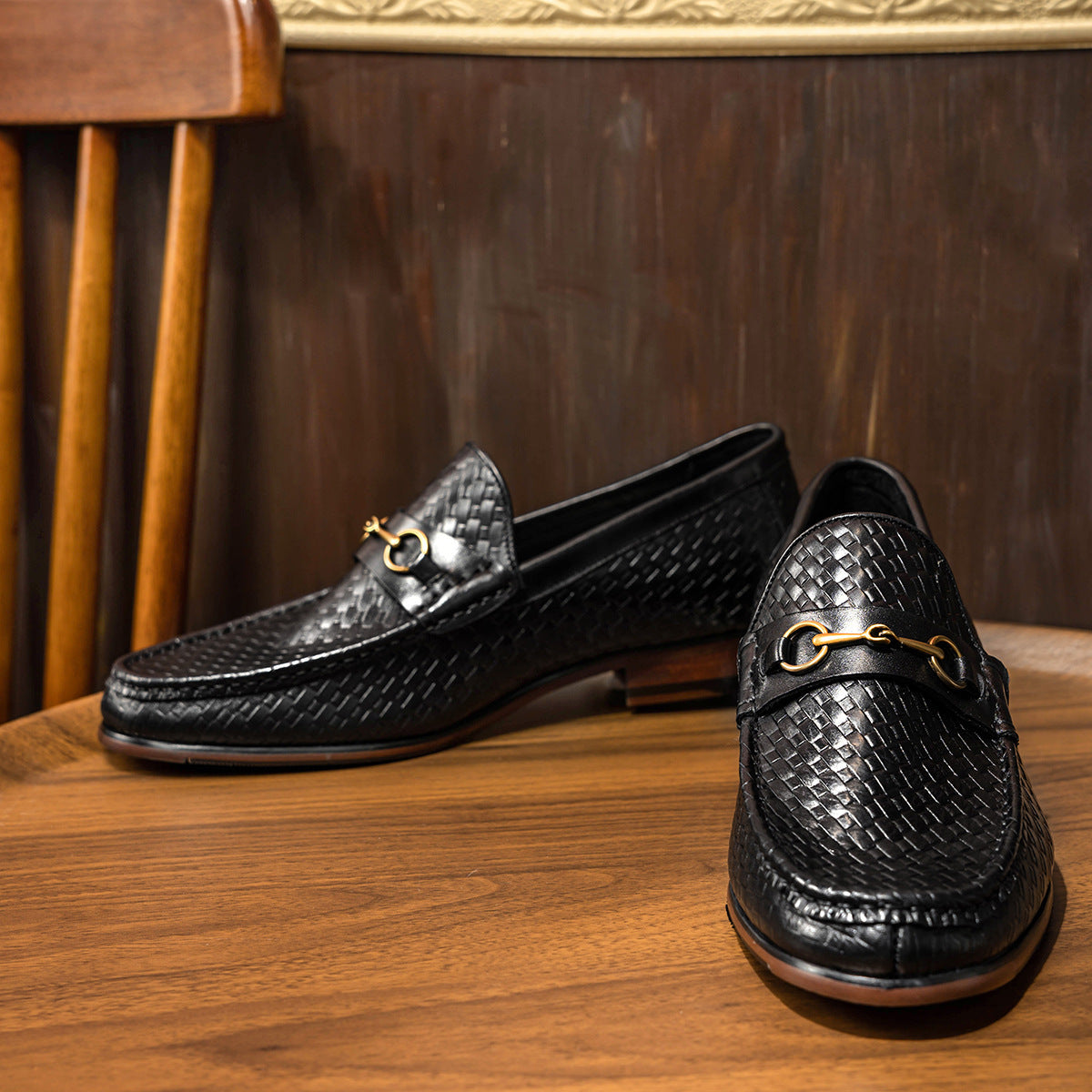 Collection of Men's Black Leather Loafers in a gallery layout