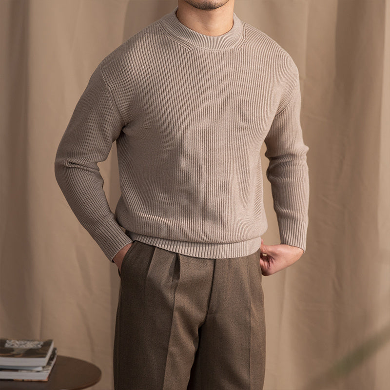 FUTIRE - Wide Thick Needle Round Neck Sweater, Menswear, CERPELO