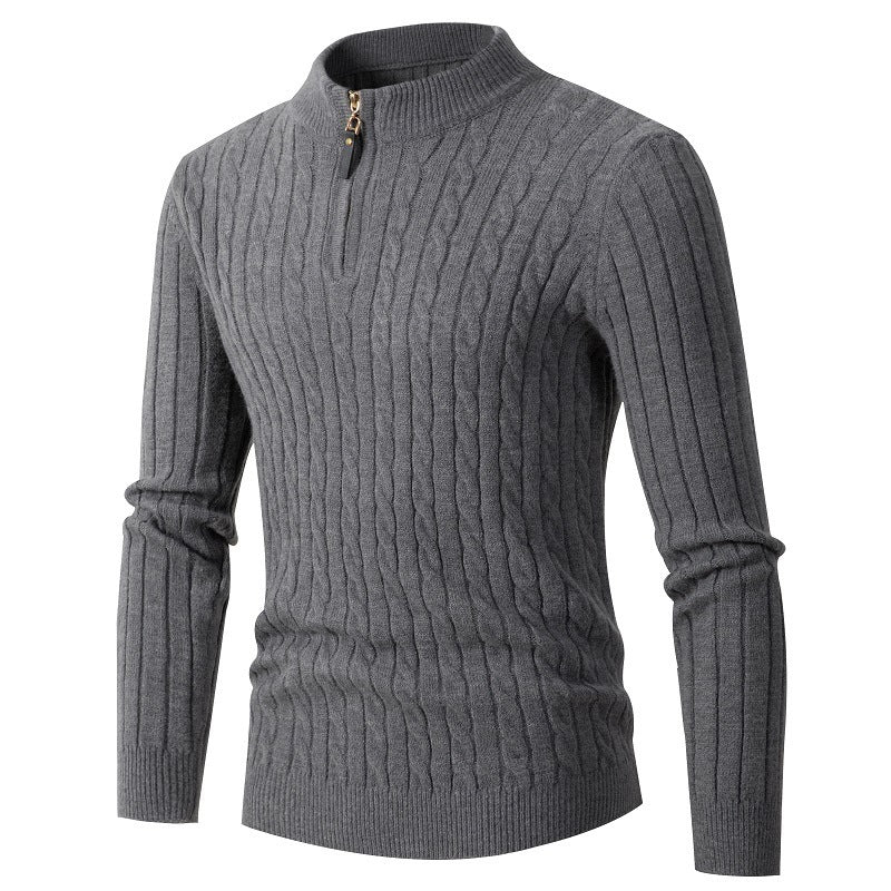 Men's Long Sleeve Twist Twist Half High Neck Zipper Knit - CERPELO