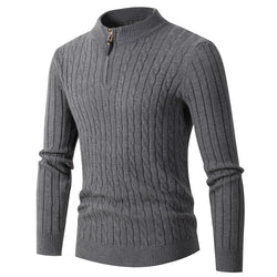 Image of Men's Long Sleeve Twist Twist Half High Neck Zipper Knit - CERPELO