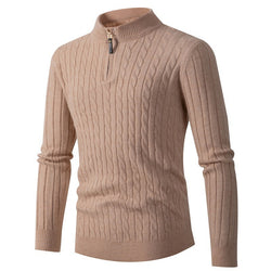 Image of Men's Long Sleeve Twist Twist Half High Neck Zipper Knit, Menswear, CERPELO