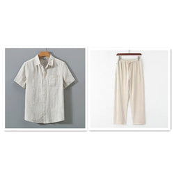 Image of Summer New Casual Linen Shirt Men's Loose Standing Collar