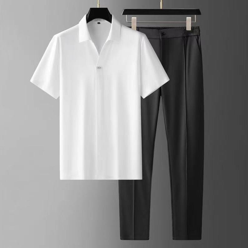 Collection of Summer Ultra-thin Silky Ice Silk Seamless Short Sleeve Shirt Outfit, Menswear, CERPELO in a gallery layout