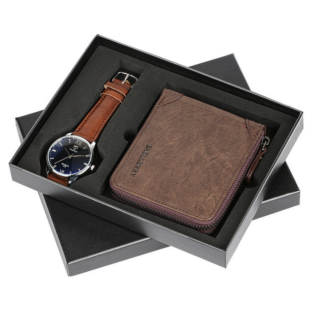 mens casual luxury wallet with quartz watch