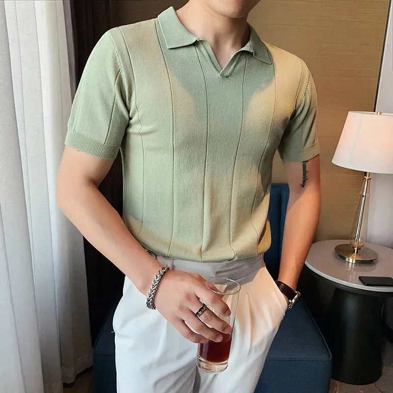 Image of MAURIZO ™ | Men's Old Money Short-Sleeve Ribbed Polo T-Shirt, Menswear, CERPELO