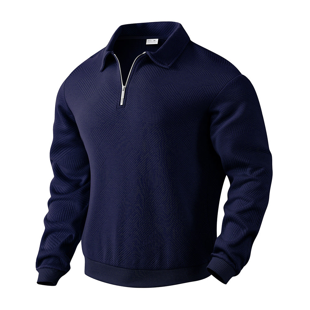 Lapel Jacquard Half-zipper Sweatshirt - CERPELO