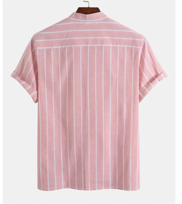 Image of Casual Linen And Cotton Stand-up Collar Thin Men's Shirt, Menswear, CERPELO